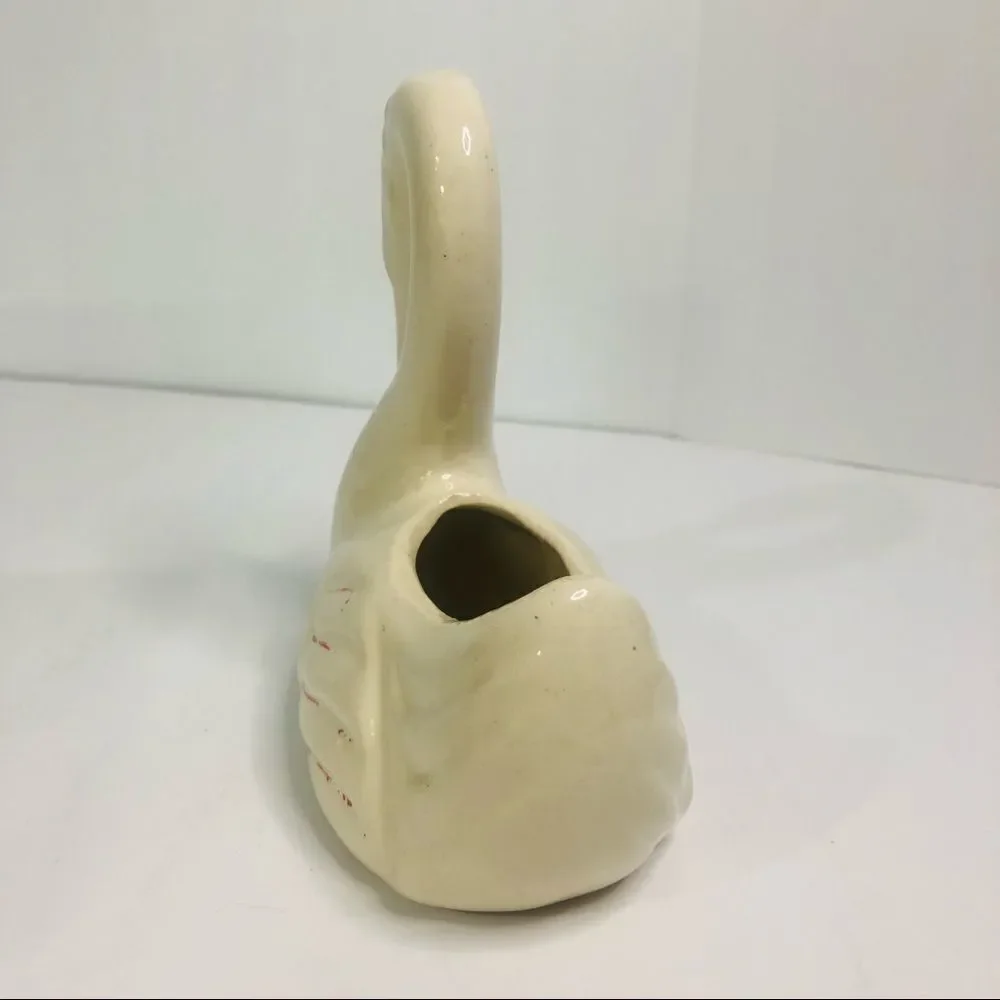 vintage whimsical white swan ceramic white planter 1930's-40's kitschy dish bird